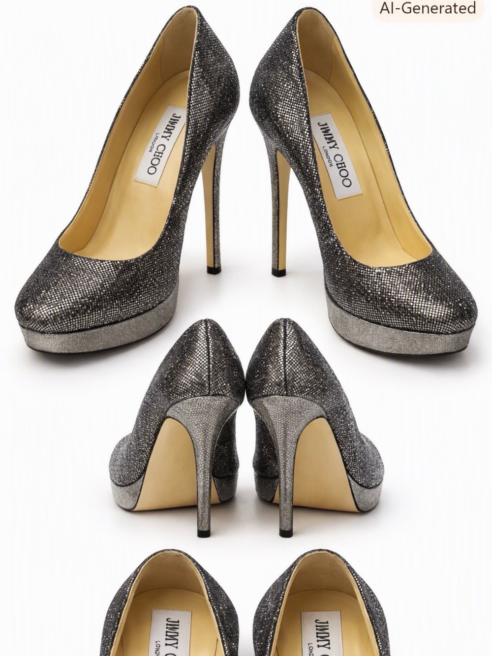 Jimmy Choo Black Sparkle Round Toe Stiletto Pumps - Picture 1 of 11